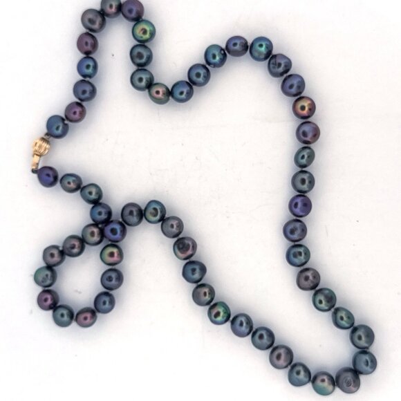 Estate 14k Gold Clasp Peacock Pearl Necklace 20" 6.2mm Multicolor 35g Vintage - Picture 3 of 9